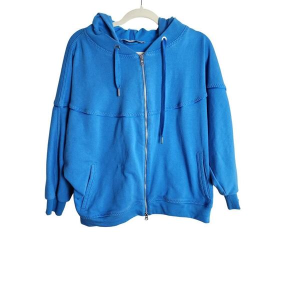 Adidas x Stella McCartney full zip jacket sz L Blue hooded athletic athleisure - Picture 1 of 10